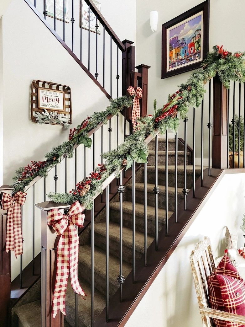 Garland and ribbon on the banisters