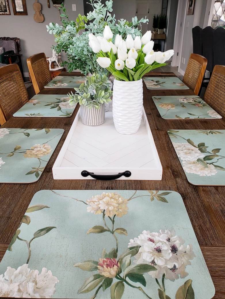 Placemats covered with floral wallpaper
