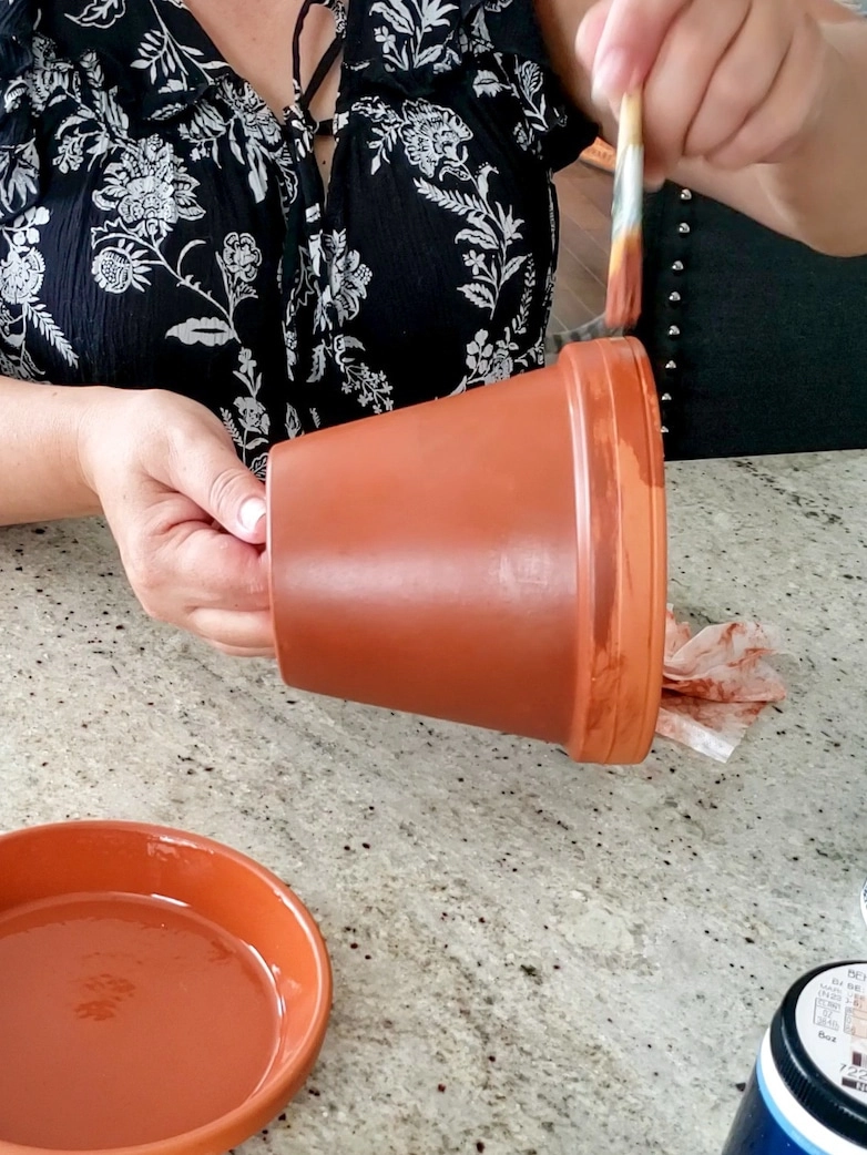 ageing terracotta pots with paint