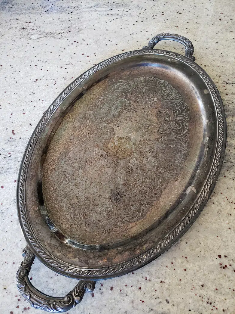 old tarnished silver platter