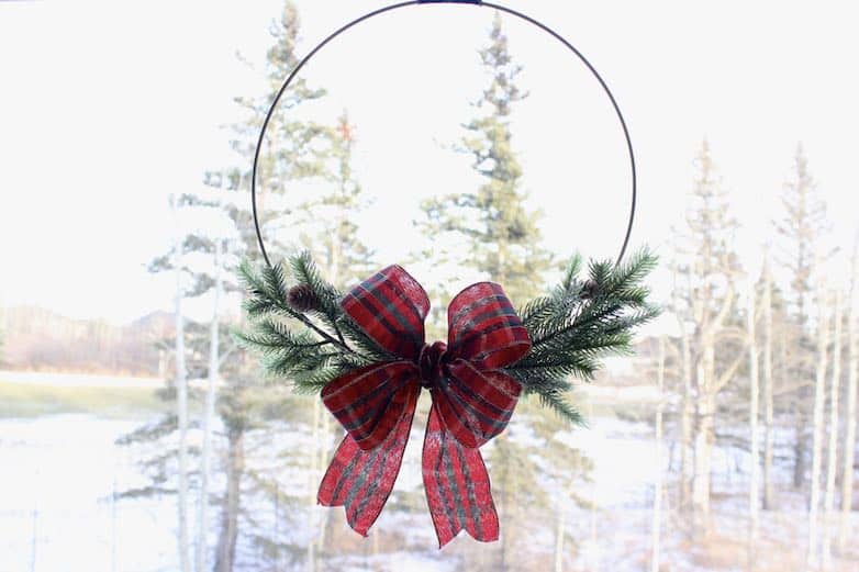 Christmas wreath in a dining room window