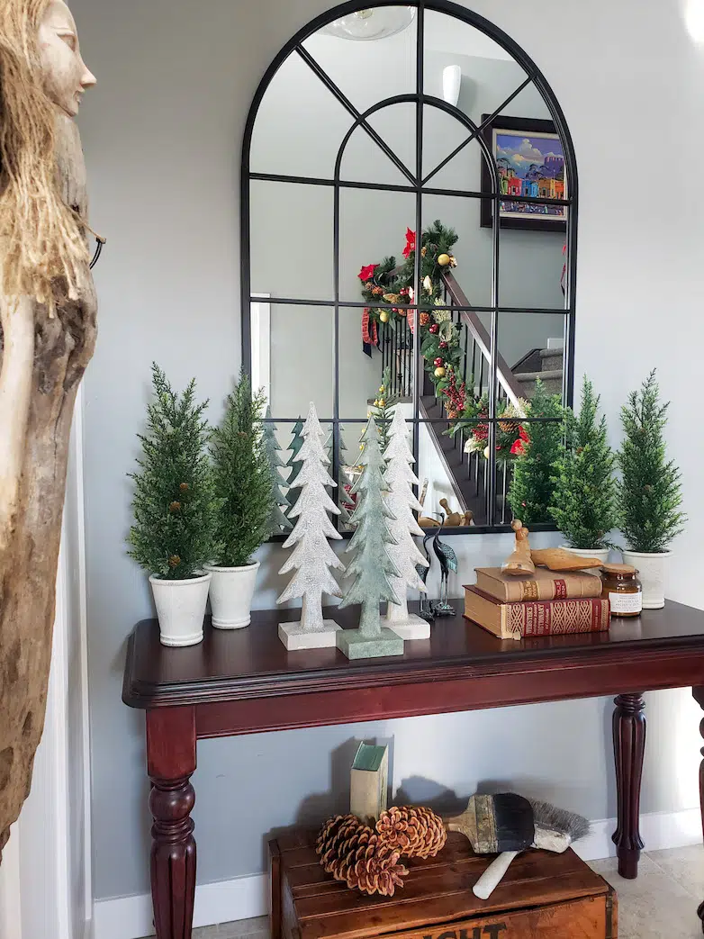 Entryway decorated for Christmas