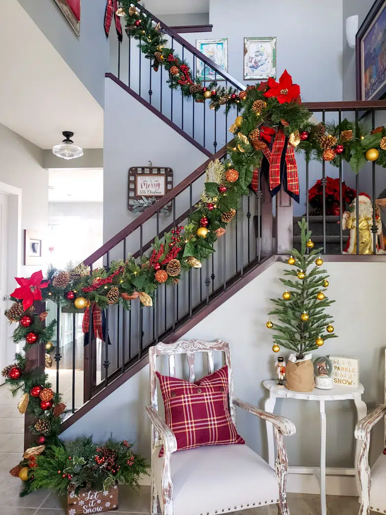 Christmas decorated banister