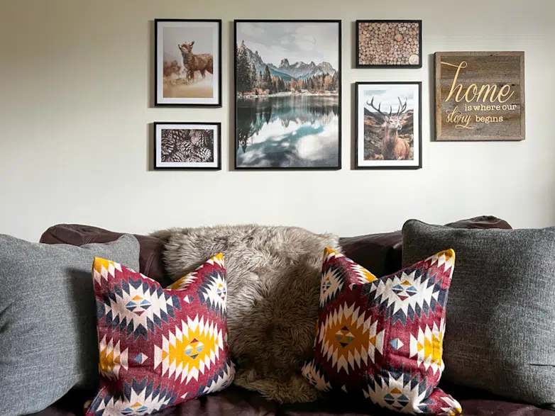 Gallery wall with a mountain cabin vibe