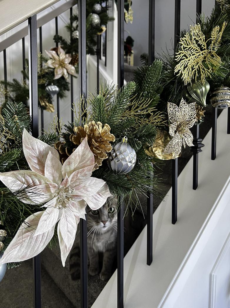 Christmas garland on stair railings