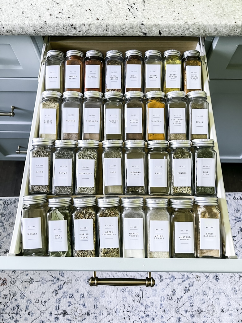 An organized spice drawer