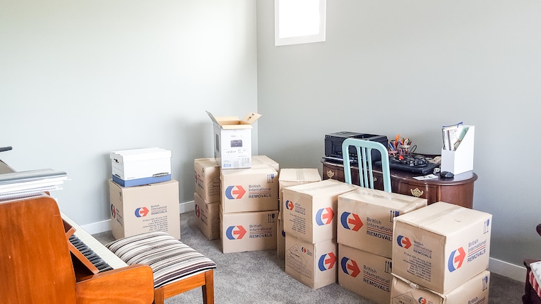 Moving boxes in the home office area