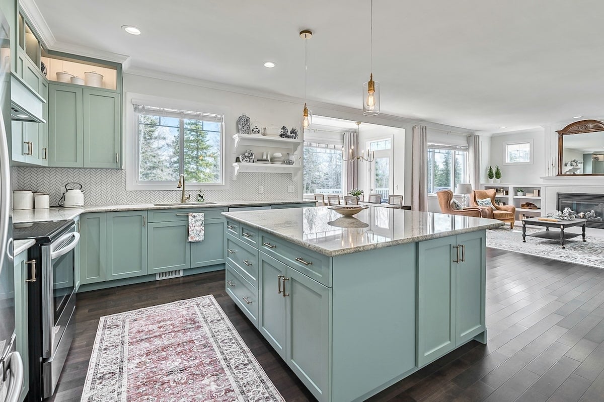 A kitchen with a large island